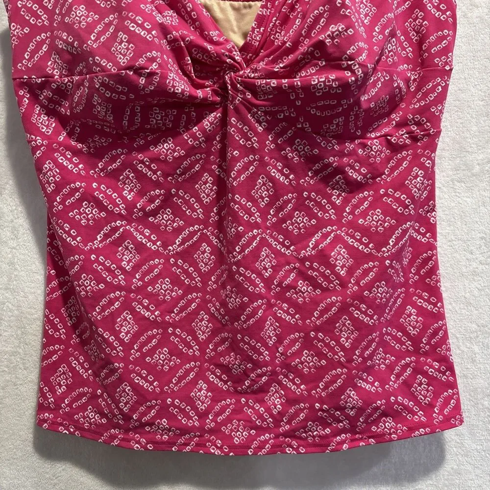 Lands' End Swimwear Tankini Top Women's 12 Pink Underwire Built-In Bra Twist